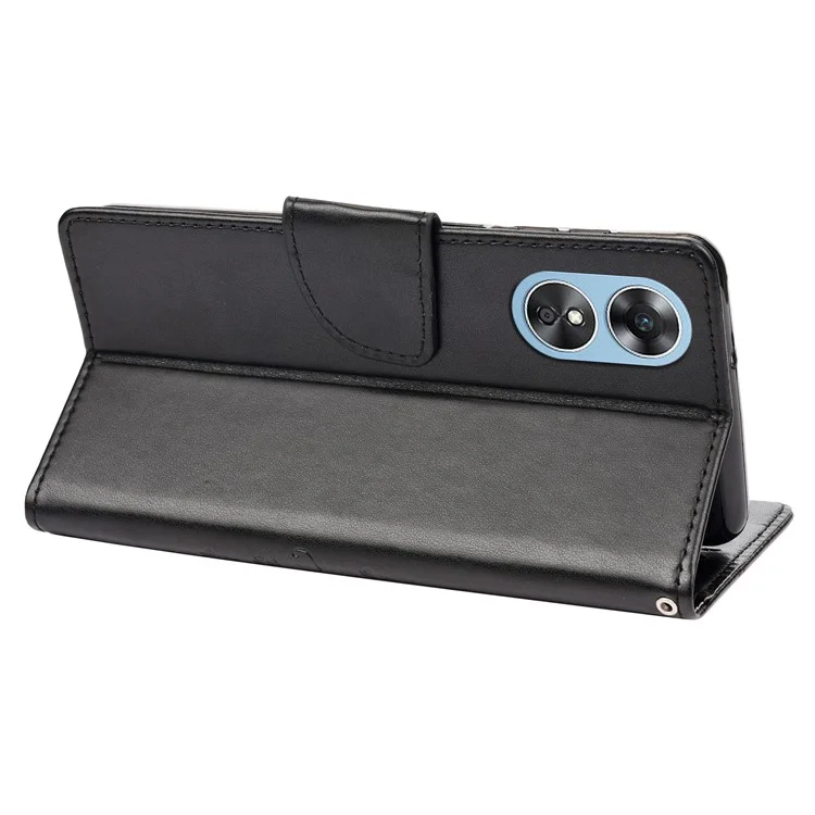 Per Oppo A17 4G Anti-drop Flower Butterfly Protective Cover Protective Cover PU Leather Portafoglio Custodia - Nero
