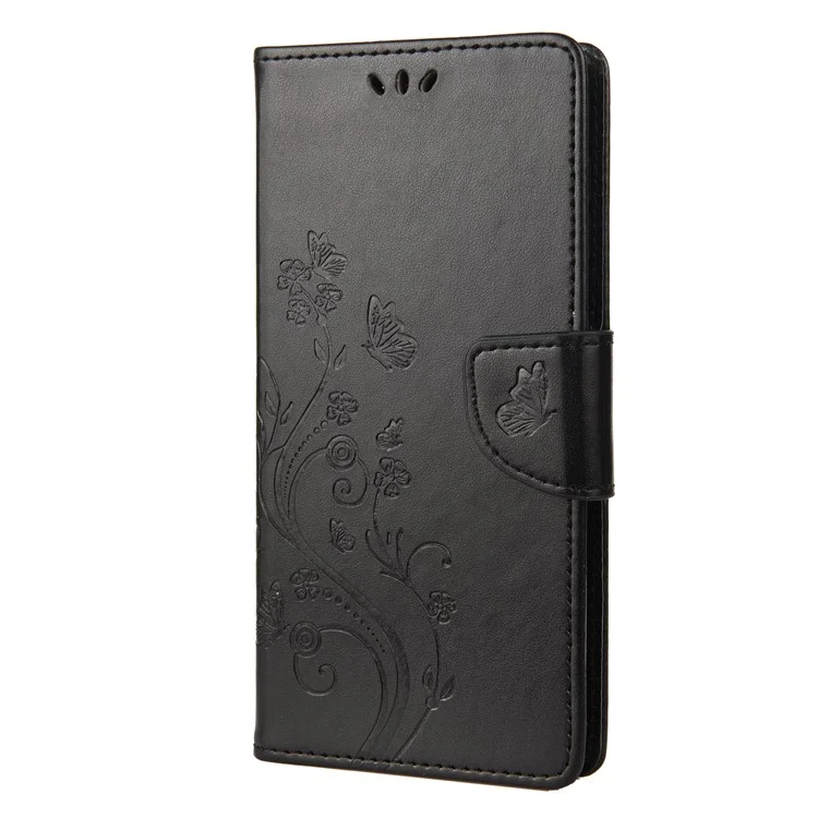 Per Oppo A17 4G Anti-drop Flower Butterfly Protective Cover Protective Cover PU Leather Portafoglio Custodia - Nero