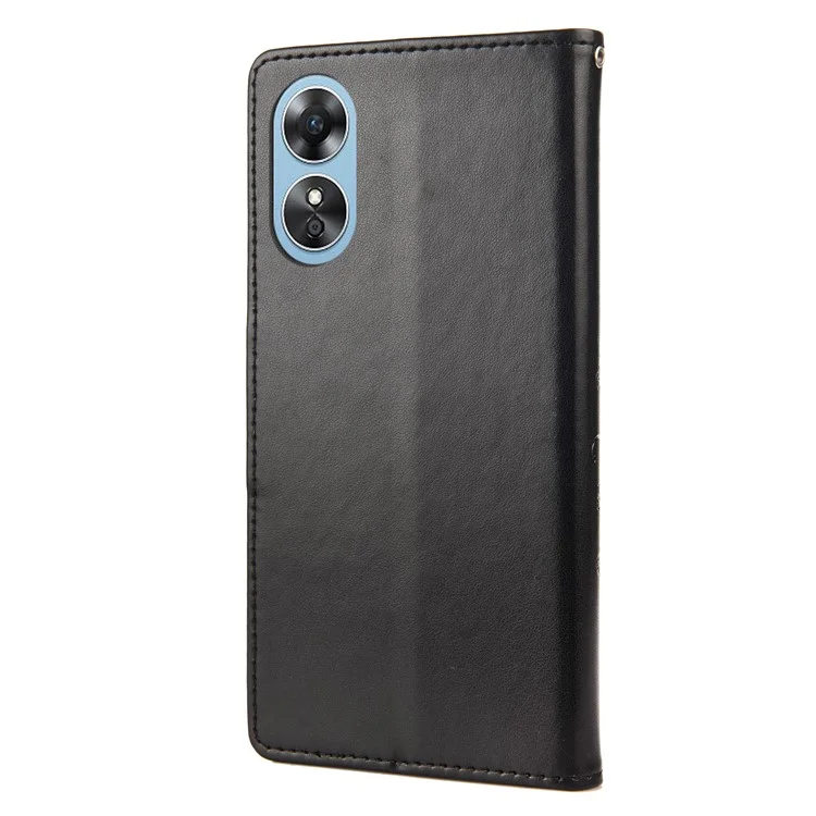 Per Oppo A17 4G Anti-drop Flower Butterfly Protective Cover Protective Cover PU Leather Portafoglio Custodia - Nero