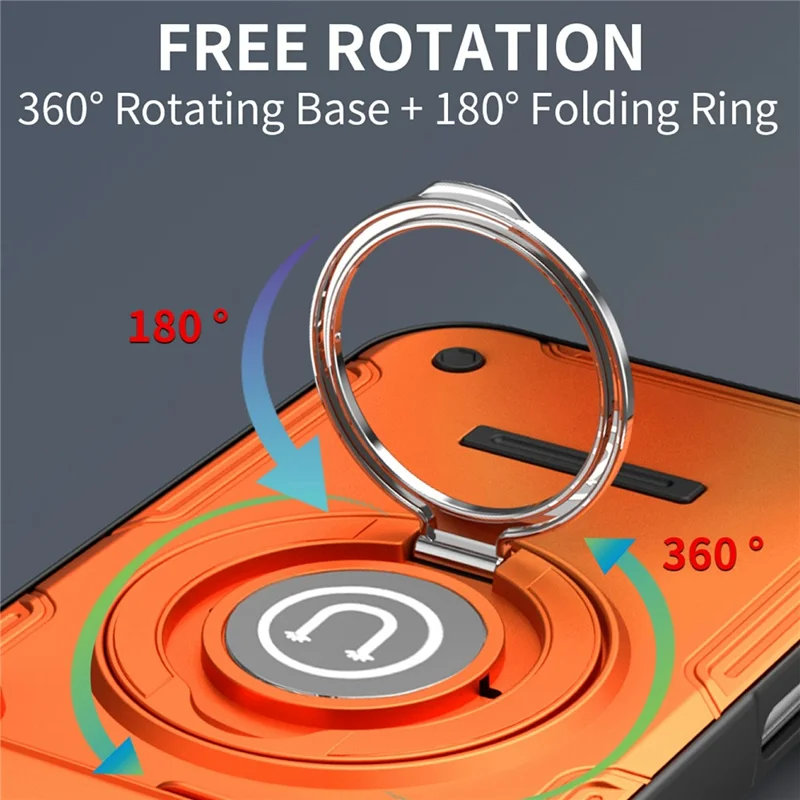 For iPhone 17 Pro Case Sliding Camera Cover Ring Kickstand PC + TPU Phone Shell with Tempered Glass Film - Orange