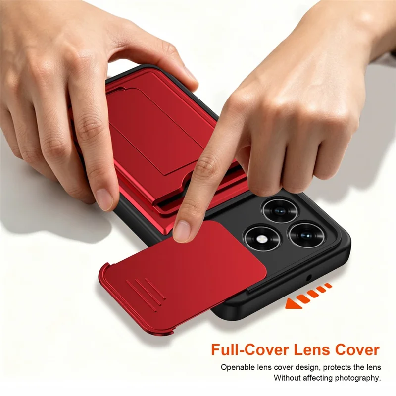 Funda para Honor X5c Plus 4G / X5c 4G con cubierta deslizante para cámara, soporte integrado, carcasa de teléfono PC + TPU con tarjetero - Rojo