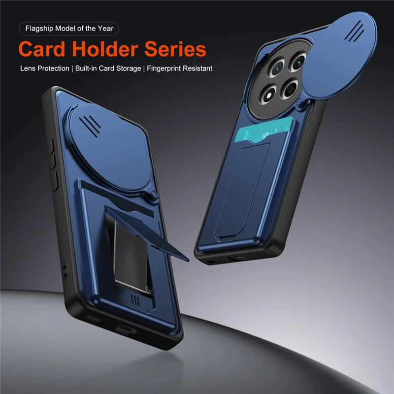 Phone Case for Honor X60 Pro 5G / X9c 5G / Magic7 Lite 5G Slide Camera Cover Kickstand PC + TPU Shell with Card Holder - Blue