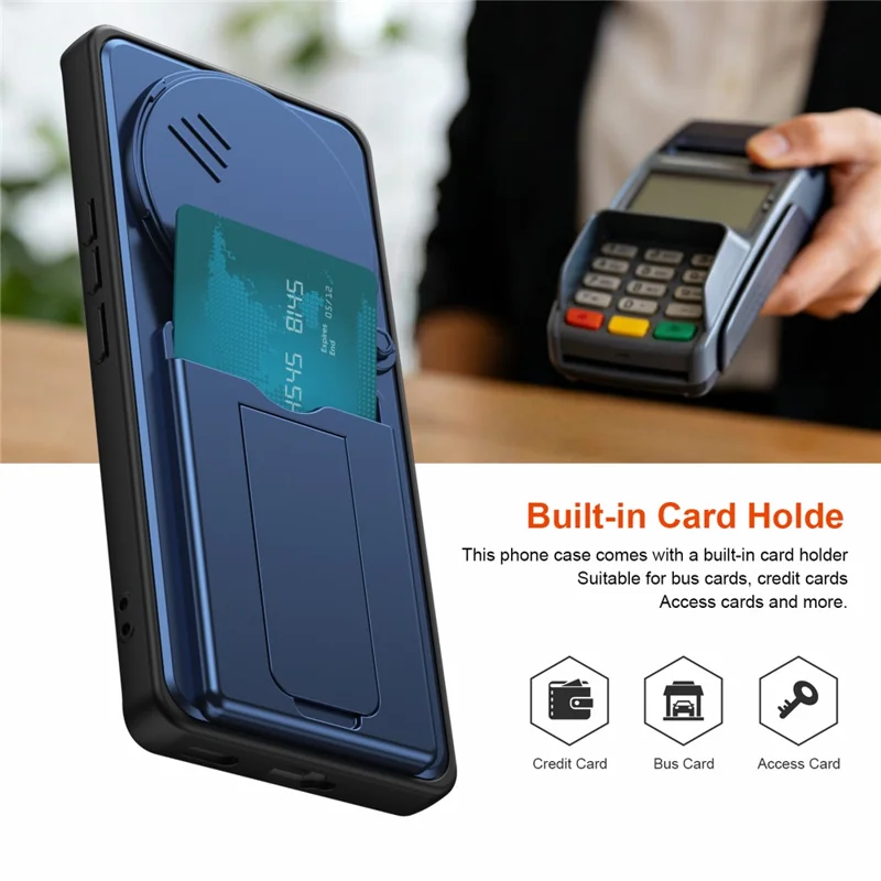 Phone Case for Honor X60 Pro 5G / X9c 5G / Magic7 Lite 5G Slide Camera Cover Kickstand PC + TPU Shell with Card Holder - Blue