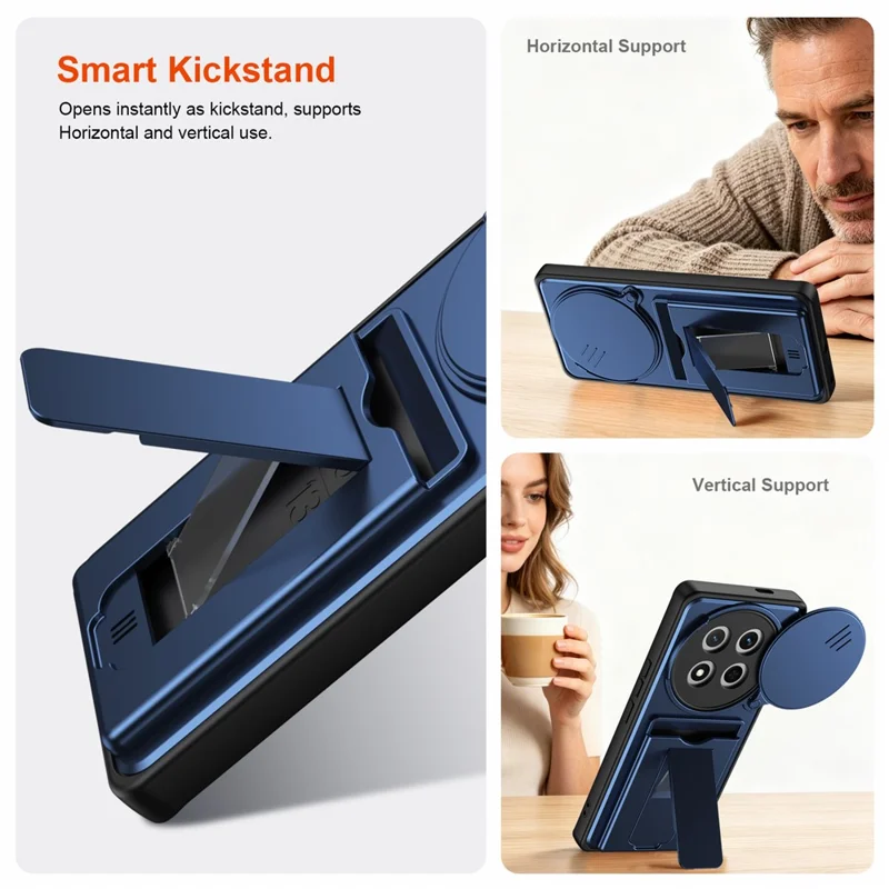 Phone Case for Honor X60 Pro 5G / X9c 5G / Magic7 Lite 5G Slide Camera Cover Kickstand PC + TPU Shell with Card Holder - Blue