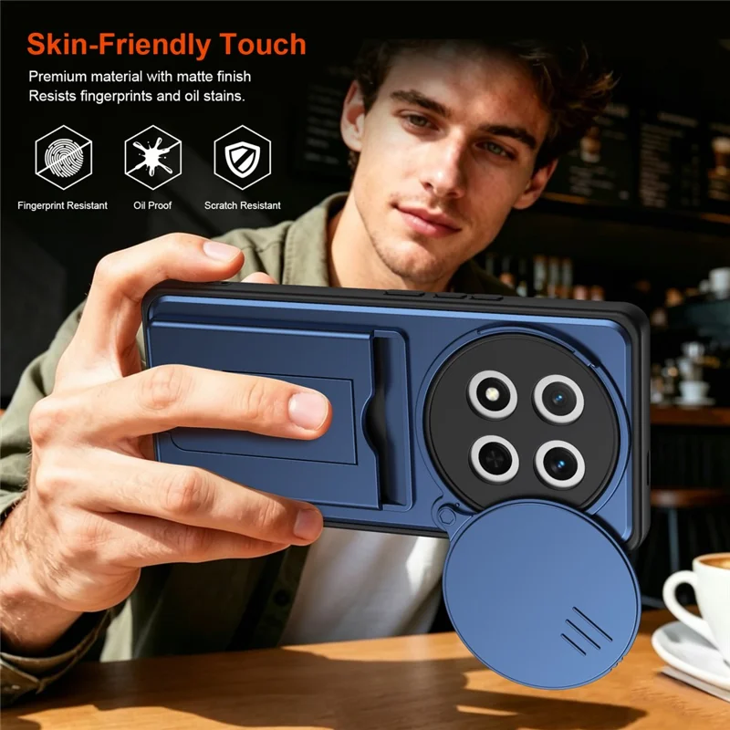 Phone Case for Honor X60 Pro 5G / X9c 5G / Magic7 Lite 5G Slide Camera Cover Kickstand PC + TPU Shell with Card Holder - Blue