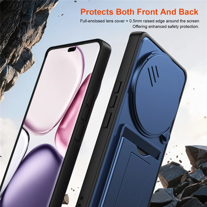 Phone Case for Honor X60 Pro 5G / X9c 5G / Magic7 Lite 5G Slide Camera Cover Kickstand PC + TPU Shell with Card Holder - Blue