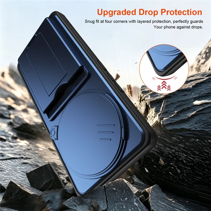 Phone Case for Honor X60 Pro 5G / X9c 5G / Magic7 Lite 5G Slide Camera Cover Kickstand PC + TPU Shell with Card Holder - Blue