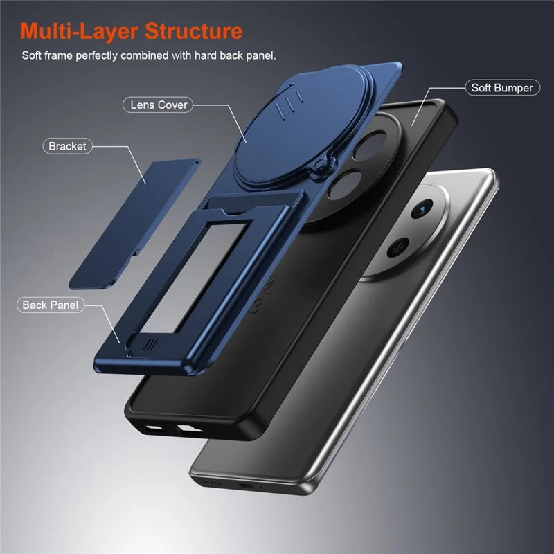Phone Case for Honor X60 Pro 5G / X9c 5G / Magic7 Lite 5G Slide Camera Cover Kickstand PC + TPU Shell with Card Holder - Blue