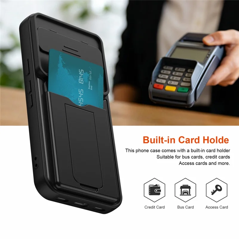 For Google Pixel 10 Pro / Pixel 10 Case Slide Camera Cover Kickstand PC + TPU Phone Shell with Card Holder - Black