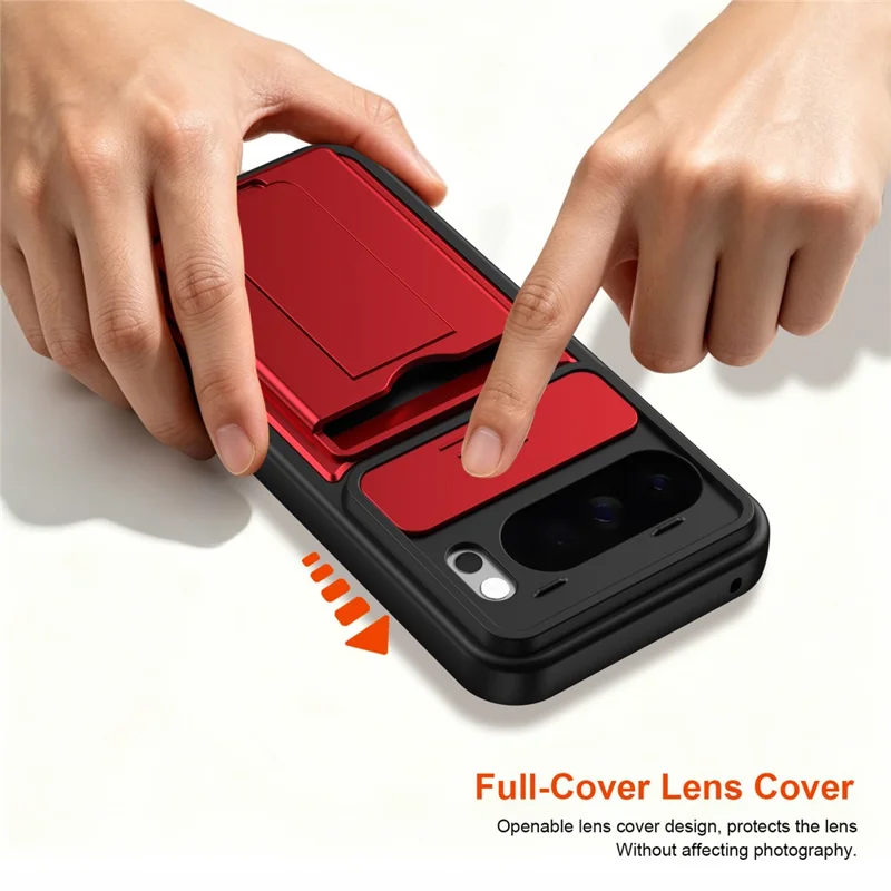 For Google Pixel 10 Pro XL Case Slide Camera Cover Kickstand PC + TPU Phone Shell with Card Holder - Red
