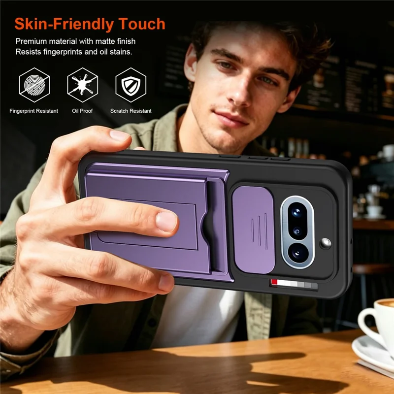 For Nothing Phone (4a) Case Slide Camera Cover Kickstand PC + TPU Phone Shell with Card Holder - Purple