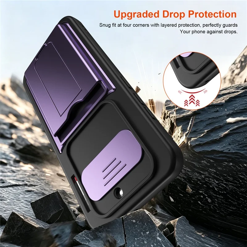 For Nothing Phone (4a) Case Slide Camera Cover Kickstand PC + TPU Phone Shell with Card Holder - Purple