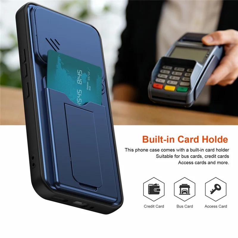 For Nothing Phone (4a) Pro Case Slide Camera Cover Kickstand PC + TPU Phone Shell with Card Holder - Blue