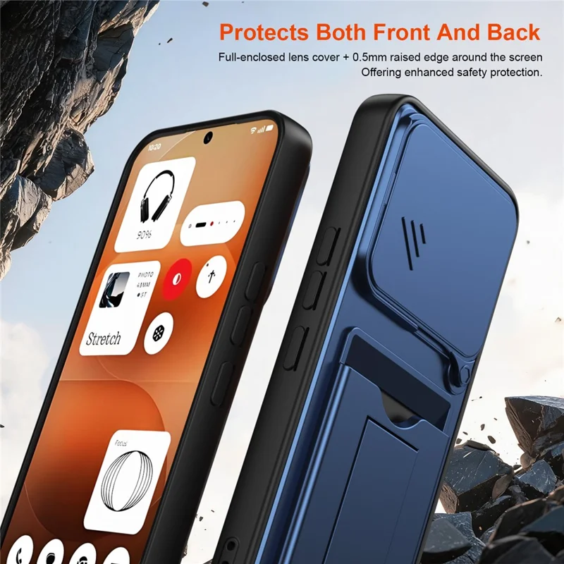 For Nothing Phone (4a) Pro Case Slide Camera Cover Kickstand PC + TPU Phone Shell with Card Holder - Blue