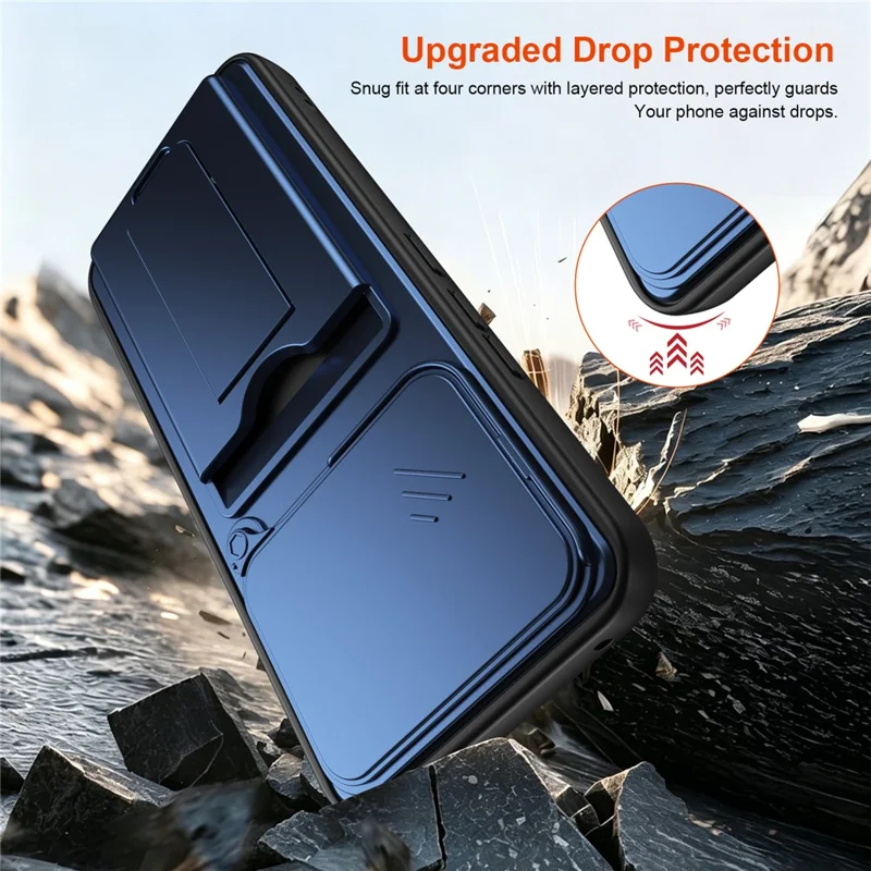 For Nothing Phone (4a) Pro Case Slide Camera Cover Kickstand PC + TPU Phone Shell with Card Holder - Blue