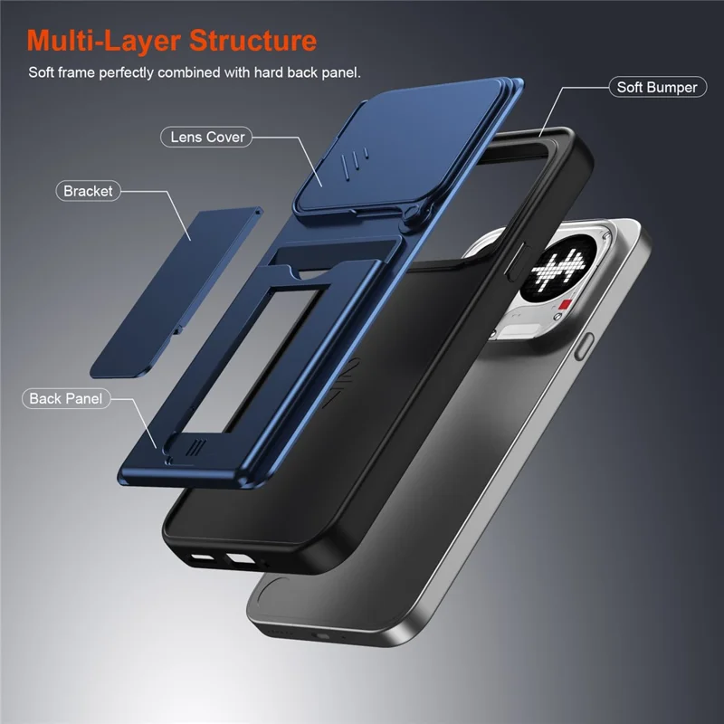 For Nothing Phone (4a) Pro Case Slide Camera Cover Kickstand PC + TPU Phone Shell with Card Holder - Blue