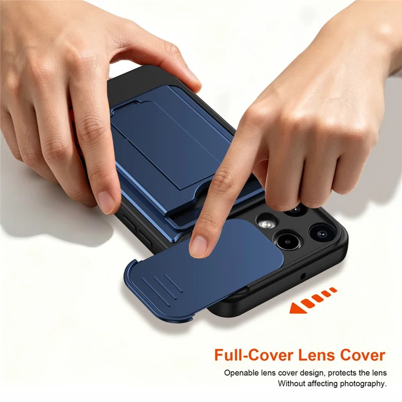 For Nothing Phone (3a) Lite 5G Case Slide Camera Cover Kickstand PC + TPU Phone Shell with Card Holder - Blue