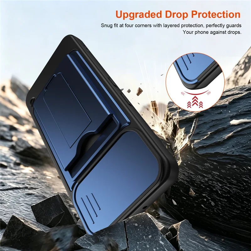 For Nothing Phone (3a) Lite 5G Case Slide Camera Cover Kickstand PC + TPU Phone Shell with Card Holder - Blue