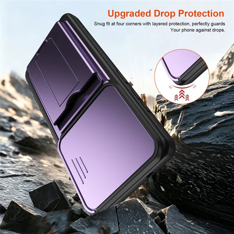 For Samsung Galaxy S26 Ultra Case Slide Camera Cover Kickstand PC + TPU Phone Shell with Card Holder - Purple - 8
