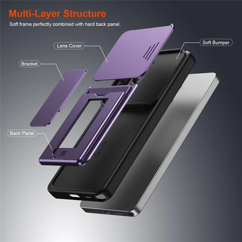For Samsung Galaxy S26 Ultra Case Slide Camera Cover Kickstand PC + TPU Phone Shell with Card Holder - Purple - 9