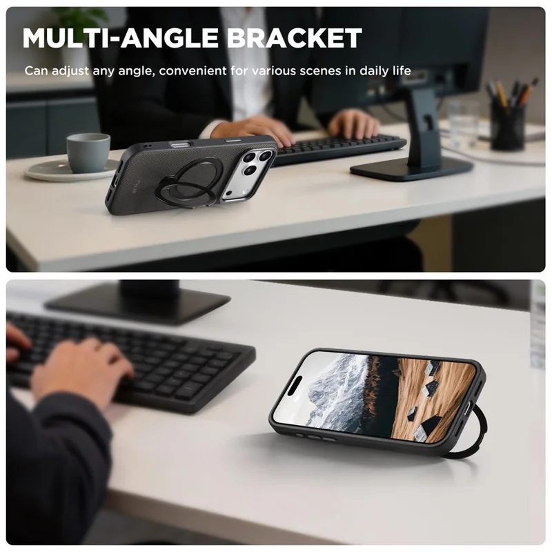 SUTENI G7 for iPhone 17 Pro Max Magnetic Case Rotating Kickstand Triangle Texture Leather + TPU Phone Cover - Grey