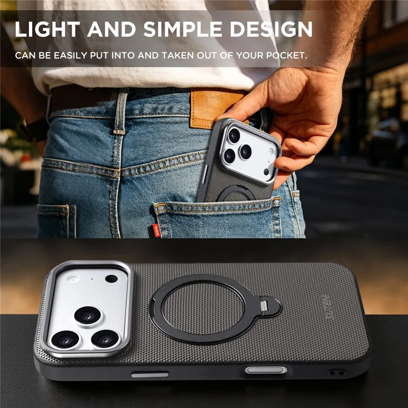 SUTENI G7 for iPhone 17 Pro Max Magnetic Case Rotating Kickstand Triangle Texture Leather + TPU Phone Cover - Grey