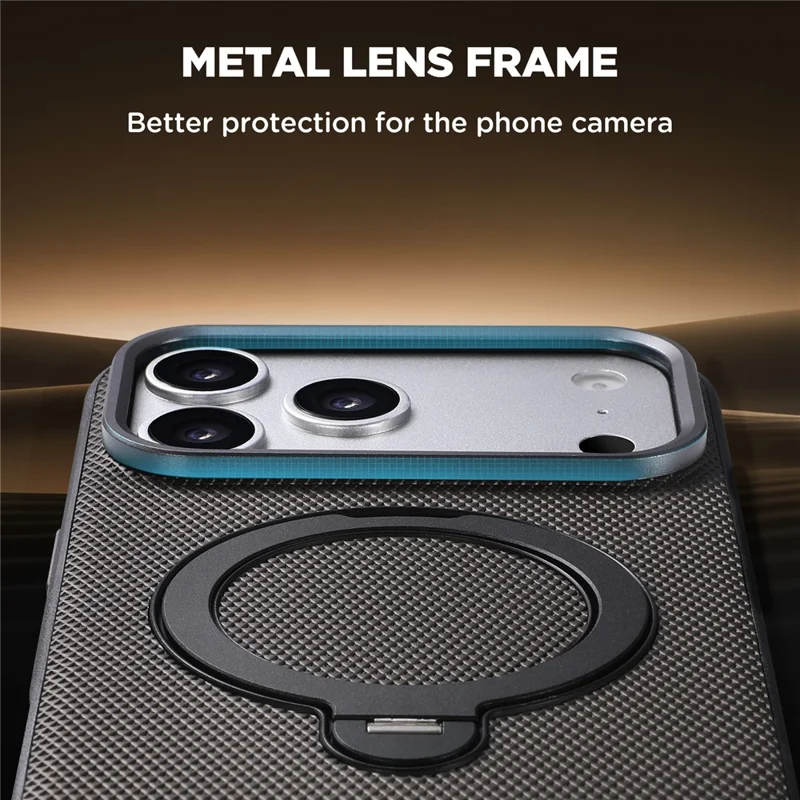 SUTENI G7 for iPhone 17 Pro Max Magnetic Case Rotating Kickstand Triangle Texture Leather + TPU Phone Cover - Grey