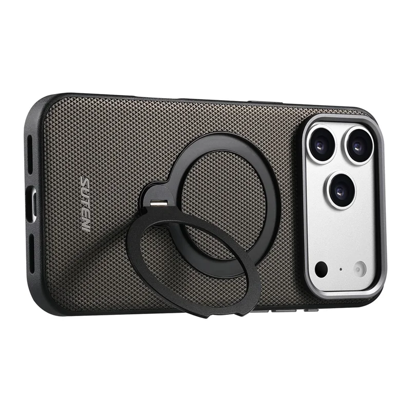 SUTENI G7 for iPhone 17 Pro Max Magnetic Case Rotating Kickstand Triangle Texture Leather + TPU Phone Cover - Grey