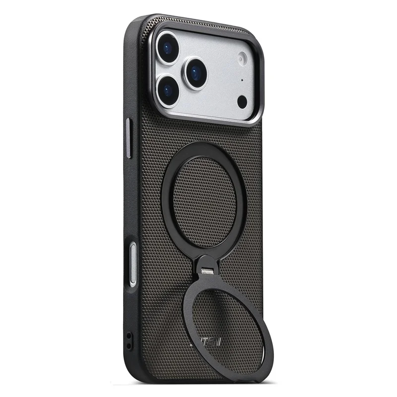 SUTENI G7 for iPhone 17 Pro Max Magnetic Case Rotating Kickstand Triangle Texture Leather + TPU Phone Cover - Grey