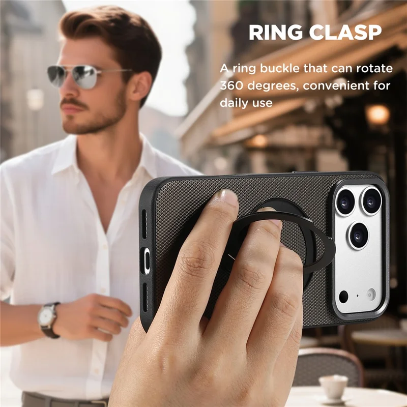 SUTENI G7 for iPhone 17 Pro Max Magnetic Case Rotating Kickstand Triangle Texture Leather + TPU Phone Cover - Grey