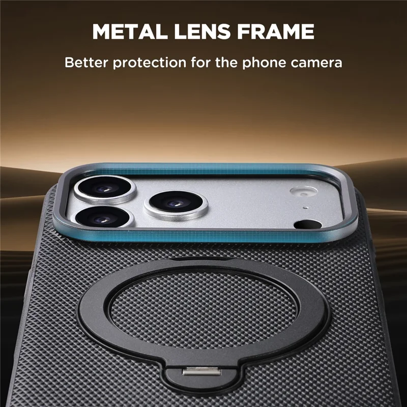 SUTENI G7 for iPhone 17 Pro Magnetic Case Rotating Kickstand Triangle Texture Leather + TPU Phone Cover - Black