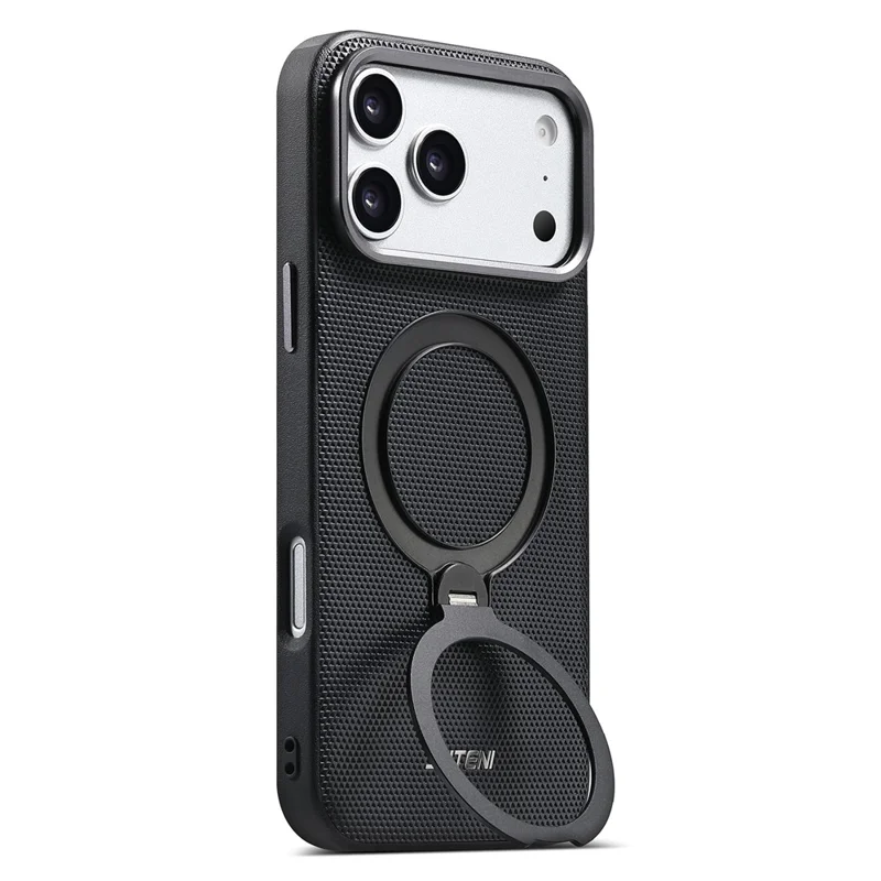 SUTENI G7 for iPhone 17 Pro Magnetic Case Rotating Kickstand Triangle Texture Leather + TPU Phone Cover - Black