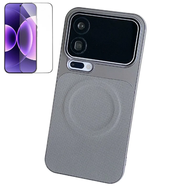 For Xiaomi 17 Pro Max Magnetic Case Ring Kickstand Tech Fabric Coated PC + TPU Phone Back Cover with Tempered Glass Screen Protector - Dark Grey