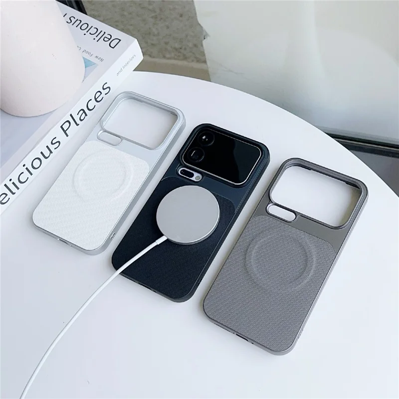 For Xiaomi 17 Pro Max Magnetic Case Ring Kickstand Tech Fabric Coated PC + TPU Phone Back Cover with Tempered Glass Screen Protector - Dark Grey