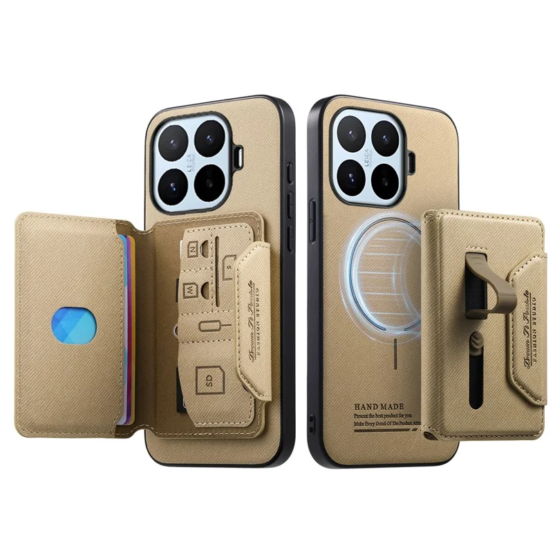 For Xiaomi 17T Magnetic Case PU Leather + PC + TPU Anti-Scratch Back Cover with Detachable Card Holder - Khaki