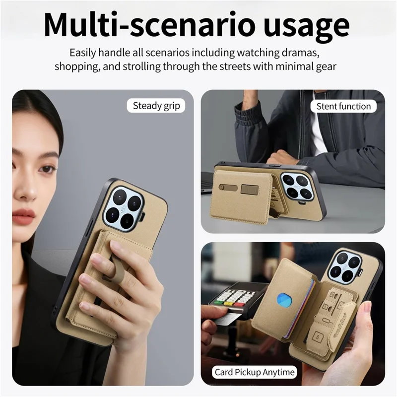 For Xiaomi 17T Magnetic Case PU Leather + PC + TPU Anti-Scratch Back Cover with Detachable Card Holder - Khaki