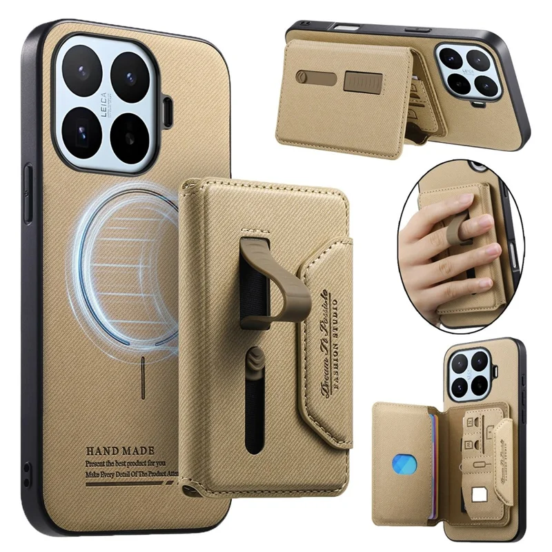 For Xiaomi 17T Pro Magnetic Case PU Leather + PC + TPU Anti-Scratch Back Cover with Detachable Card Holder - Khaki