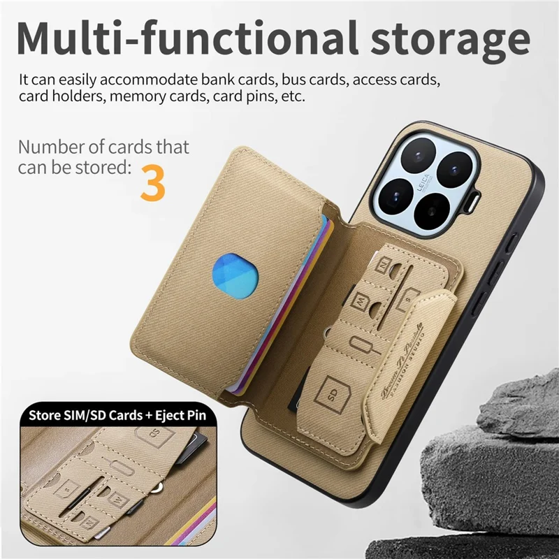 For Xiaomi 17T Pro Magnetic Case PU Leather + PC + TPU Anti-Scratch Back Cover with Detachable Card Holder - Khaki