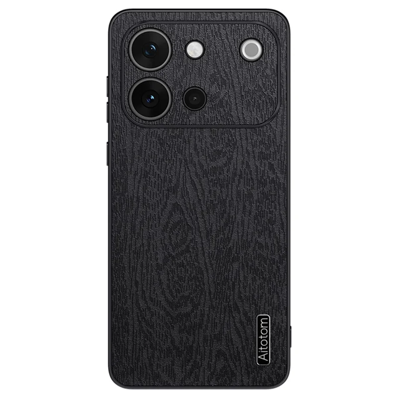 Чехол для vivo S60 5G с текстурой дерева, покрытый искусственной кожей PU, прочный корпус из поликарбоната и термополиуретана - Черный