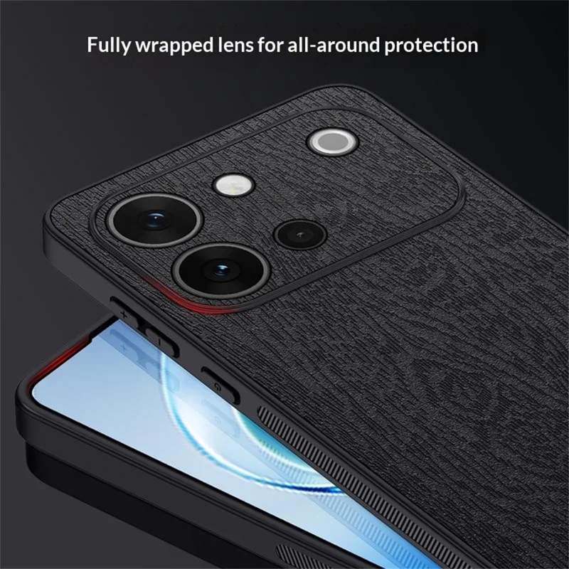 Чехол для vivo S60 5G с текстурой дерева, покрытый искусственной кожей PU, прочный корпус из поликарбоната и термополиуретана - Черный