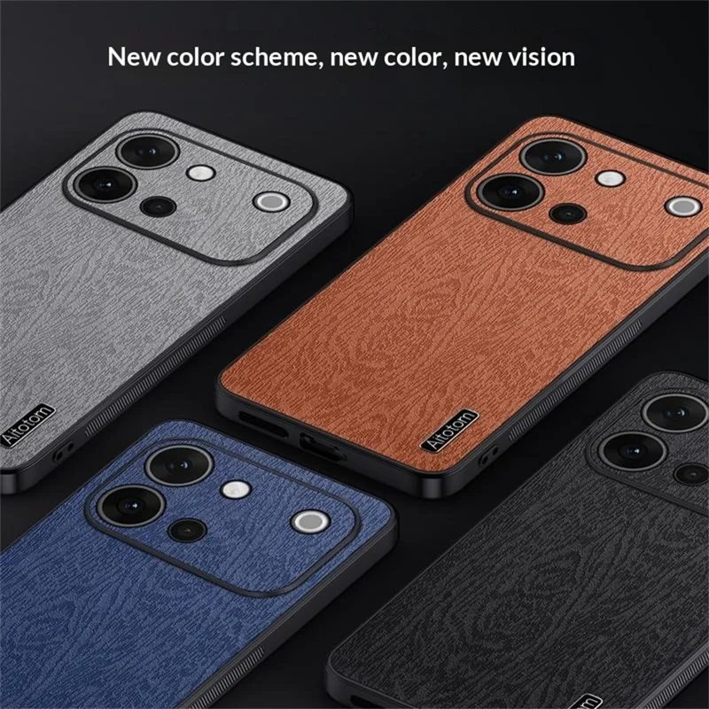 Чехол для vivo S60 5G с текстурой дерева, покрытый искусственной кожей PU, прочный корпус из поликарбоната и термополиуретана - Черный