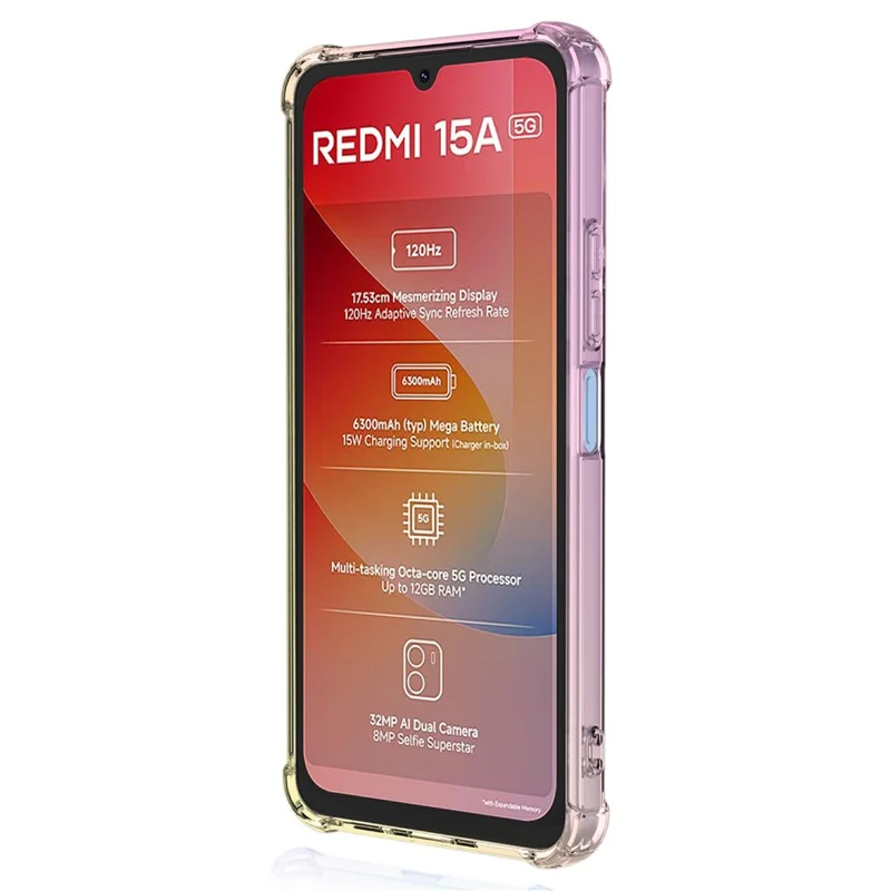 Cover per Xiaomi Redmi 15a 5G, Custodia Antiurto con Design a Gradiente in TPU, Colore Rosa/Oro