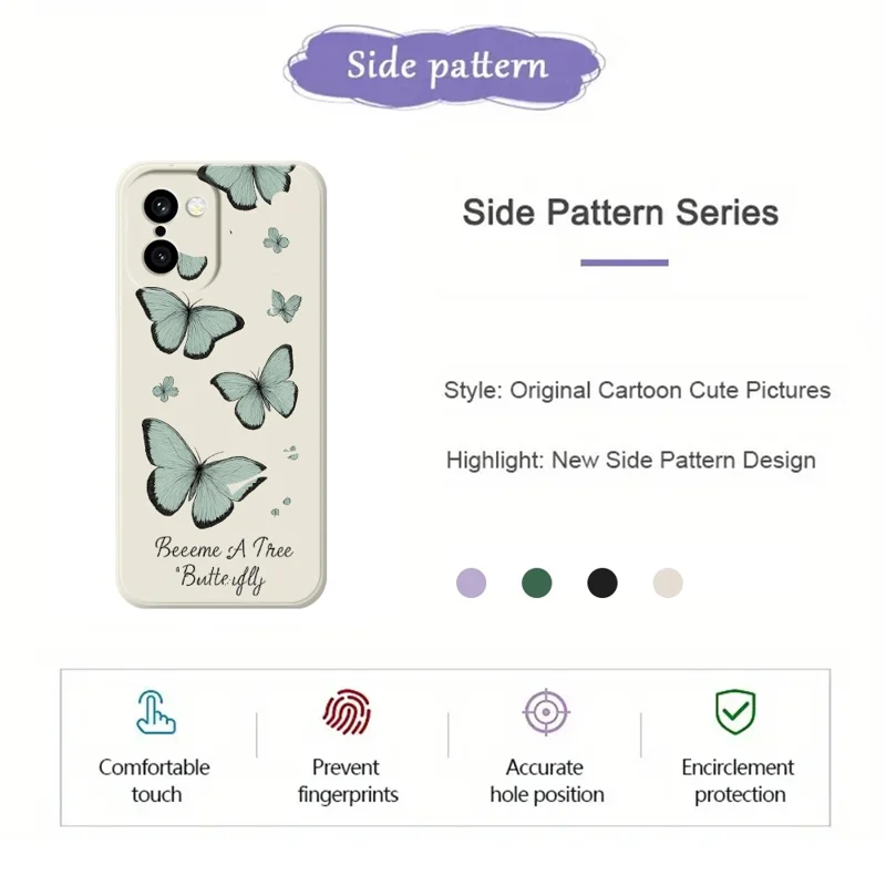 For OnePlus 15R 5G  /  Ace 6T 5G Case Green Butterfly Pattern Printing Straight Edge TPU Phone Back Cover - Beige