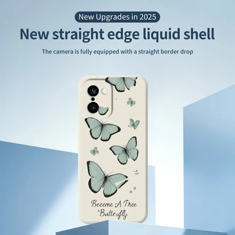 For OnePlus 15R 5G  /  Ace 6T 5G Case Green Butterfly Pattern Printing Straight Edge TPU Phone Back Cover - Beige