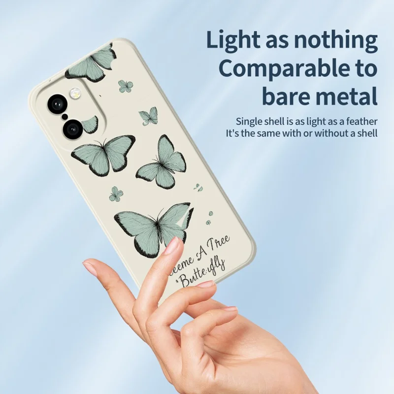 For OnePlus 15R 5G  /  Ace 6T 5G Case Green Butterfly Pattern Printing Straight Edge TPU Phone Back Cover - Beige