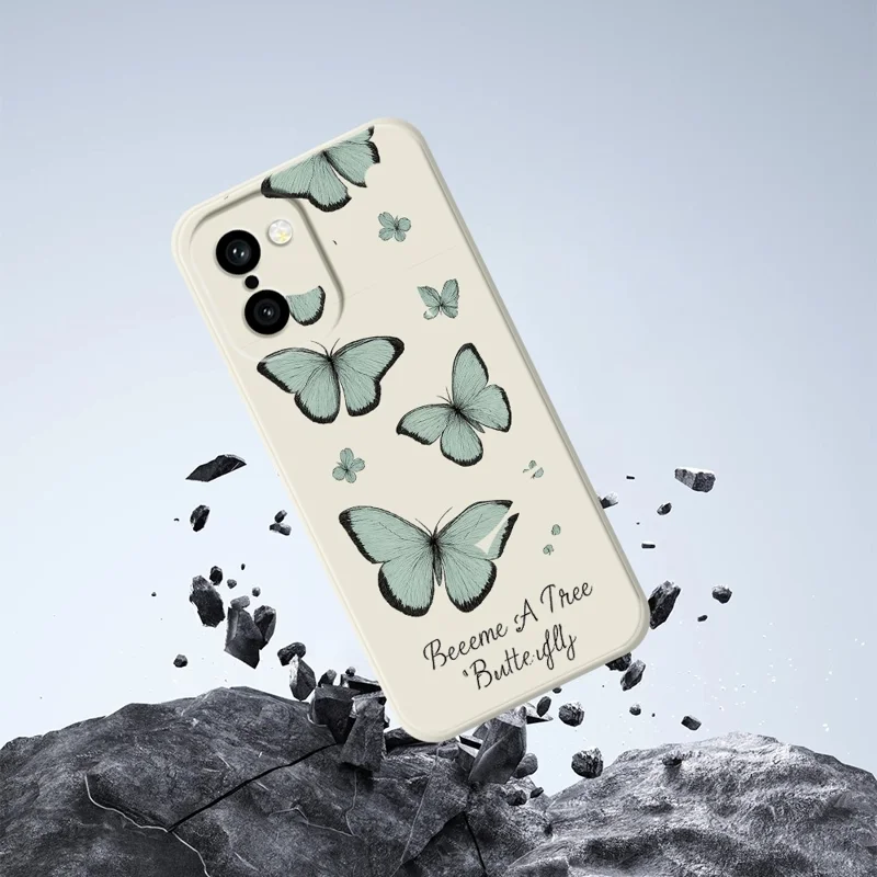 For OnePlus 15R 5G  /  Ace 6T 5G Case Green Butterfly Pattern Printing Straight Edge TPU Phone Back Cover - Beige