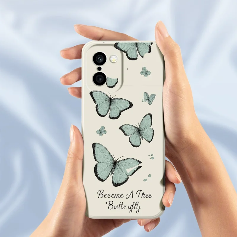 For OnePlus 15R 5G  /  Ace 6T 5G Case Green Butterfly Pattern Printing Straight Edge TPU Phone Back Cover - Beige