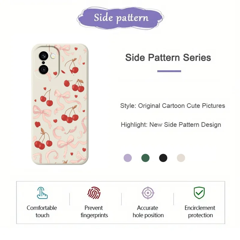 Für OnePlus 15R 5G / Ace 6T 5G Hülle mit großem Schleifen-Kirsch-Design, gerader Rand, TPU-Handyhülle - Beige