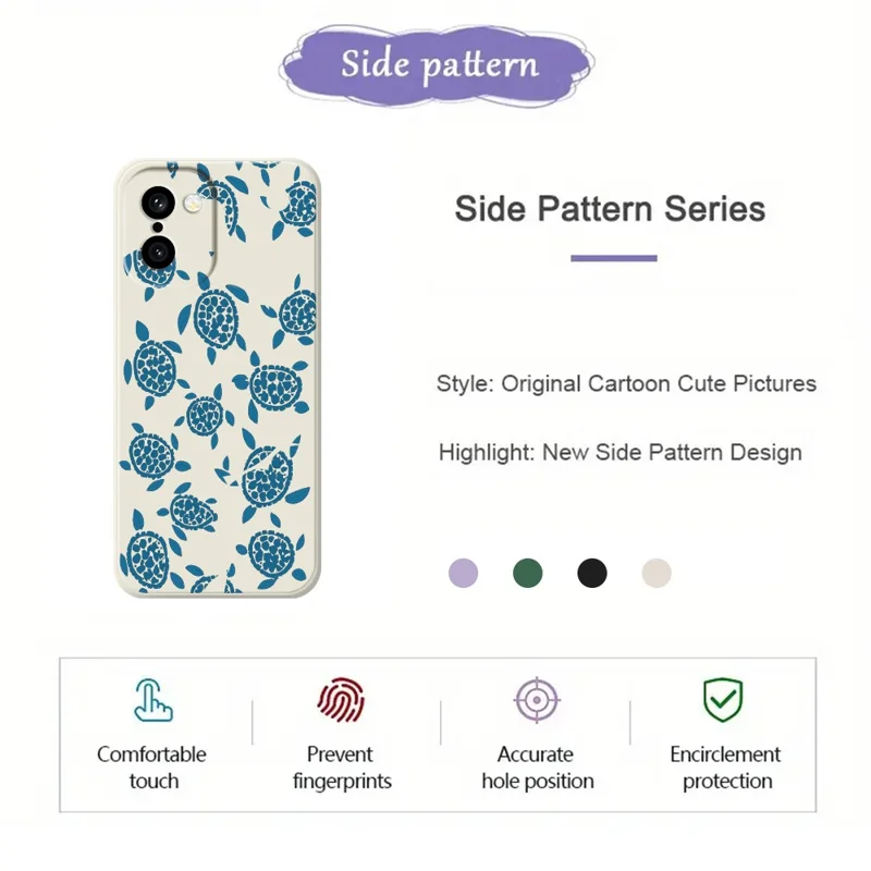 Für OnePlus 15R 5G / Ace 6T 5G Hülle, blauer Schildkröten-Musterdruck, gerader Rand, TPU-Handy-Rückseite – Beige