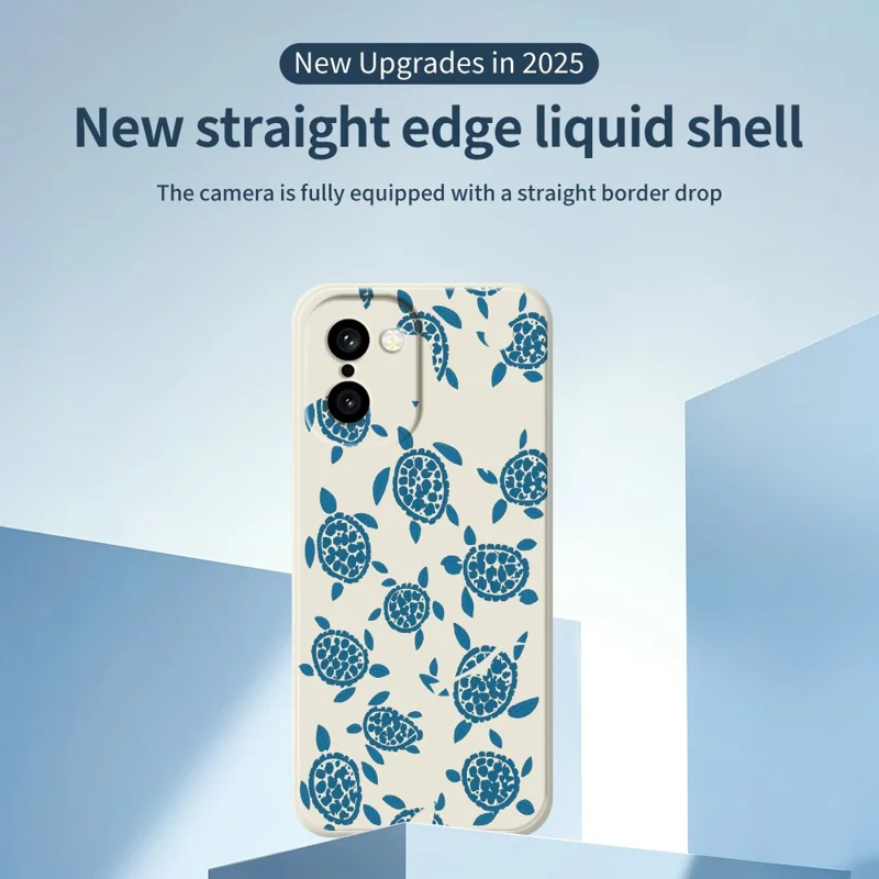 Für OnePlus 15R 5G / Ace 6T 5G Hülle, blauer Schildkröten-Musterdruck, gerader Rand, TPU-Handy-Rückseite – Beige